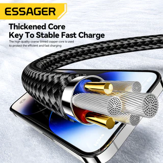 Essager Type-C to L PD29W สายเคเบิลข้อมูลจอแสดงผลดิจิตอล USB2.0 ลวดถัก มาพร้อมกับ Velcro for ip
