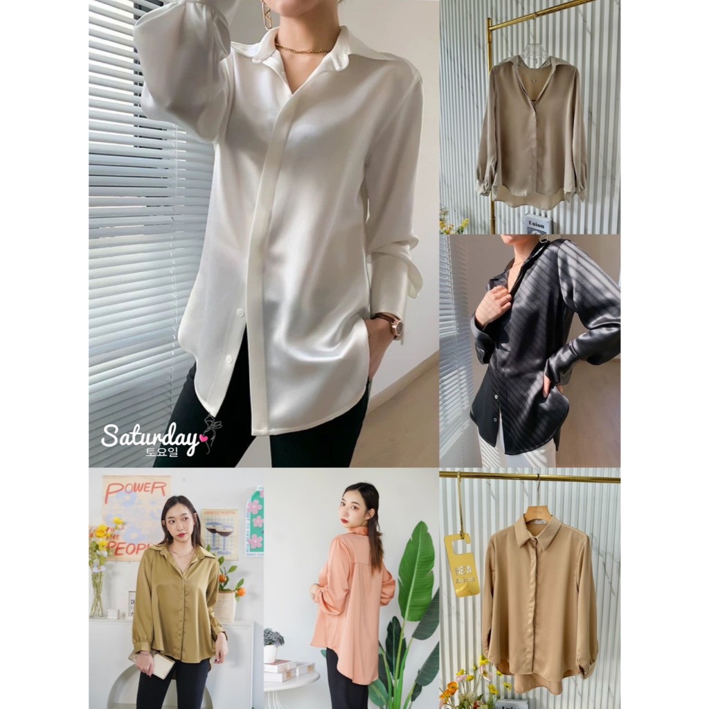 ป้าย Saturday เสื้อเชิ้ตสาปซ่อนผ้าซาติน อก 42 นิ้ว