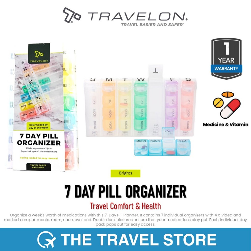 Travelon 7 DAY PILL ORGANIZER Travel Comfort & Health (12226-060) กล่องใส่ยา วิตามิน สำหรับพกพา