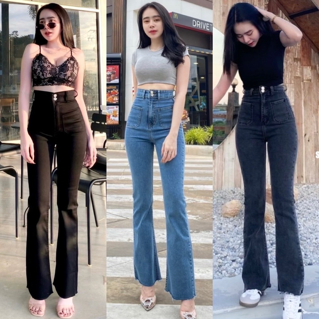 SIRINAN STUDIO ยีนส์ขาม้ากลาง สำหรับสาวมินิมอล สูงไม่เกิน 160 ผ้ายืดพรีเมี่ยมสุดๆแต่ง 2 ดุม เป๋าแปะหน้า ปลายตัด น่ารักๆ