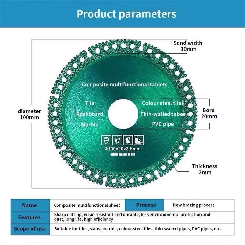 YP-385 (แผ่นเขียว) 6in1ใบตัดเหล็ก ใบเลื่อยวงเดือน อเนกประสงค์ หินอ่อน ใบเลื่อยตัดมัลติฟังก์ชั่นคอมโพสิต 100 มม.สำหรับเคร