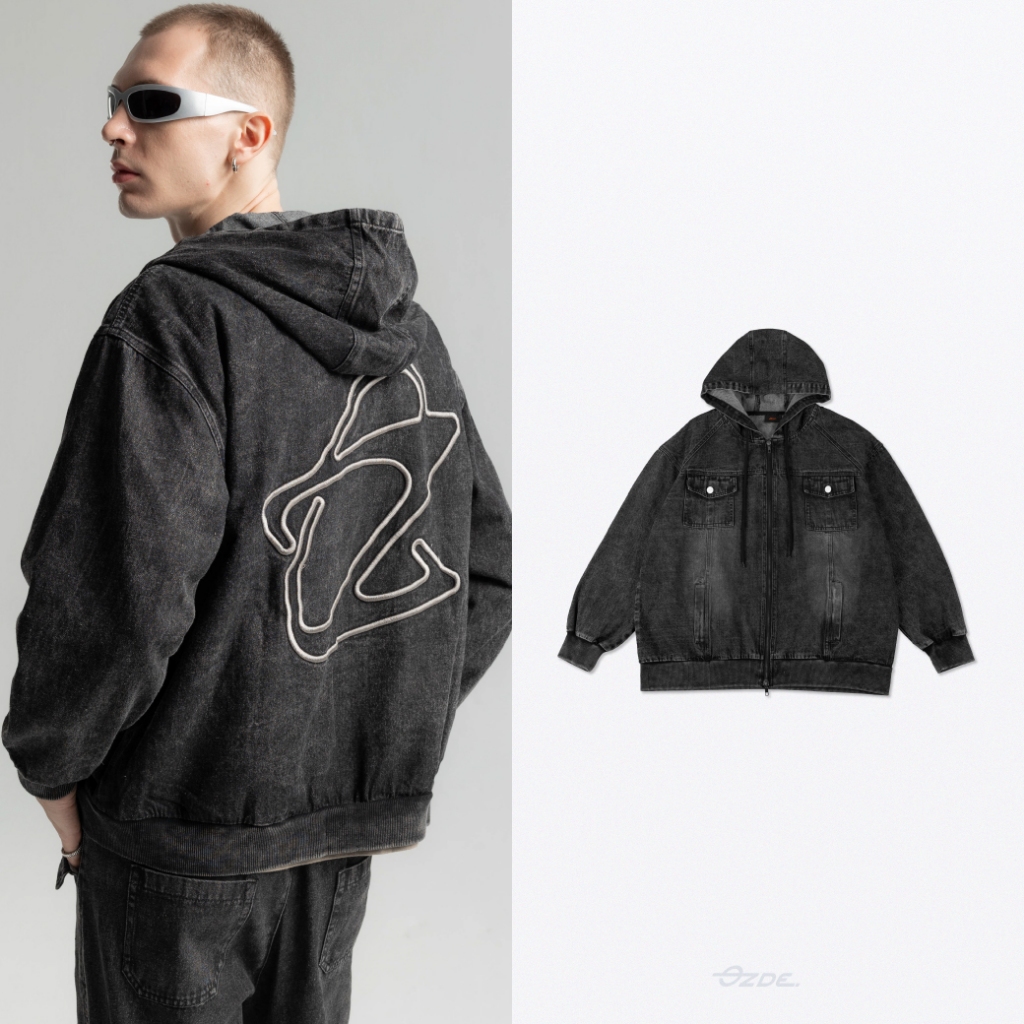 OZDE. - เสื้อฮู้ด ยีนส์ Oversized รุ่น OZ FEDED BLACK