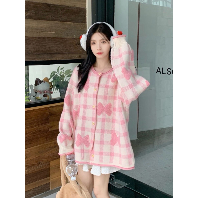 เสื้อคลุมคาร์ดิแกนลายโบว์ดวียดนาม สไตล์น่ารักเกาหลี เสื้อกันหนาวงานน่ารักผู้หญิง