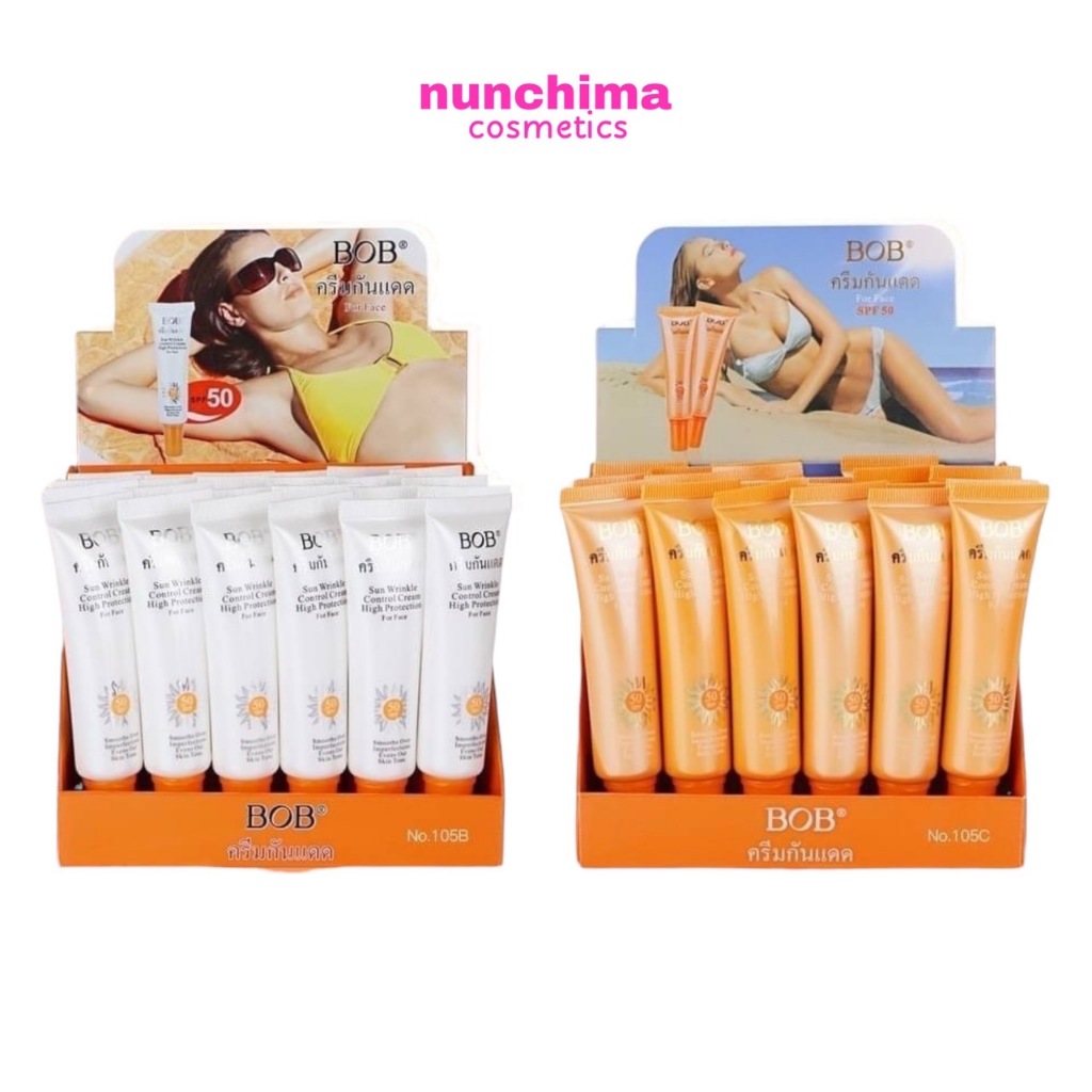 (1 กล่อง 24 ชิ้น) 105B 105C BOB Sun Wrinkle Control Cream High Protection For Face SPF50 บีโอบี ครีมกันแดด กันแดดรองพื้น