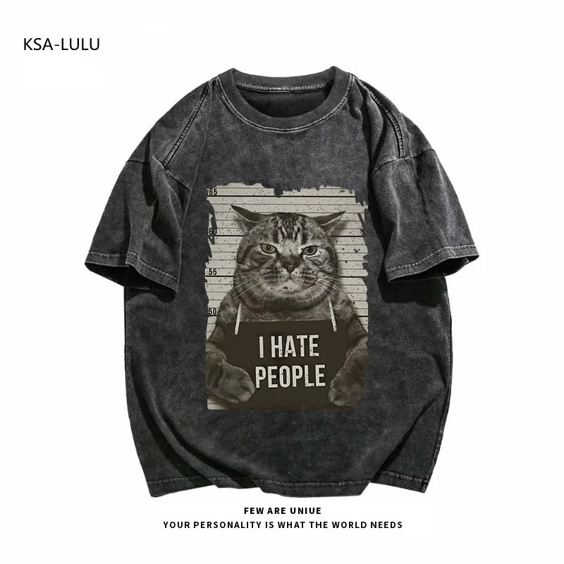 เสื้อยืดฟอกวินเทจผู้หญิงและผู้ชาย ผ้าคอตตอน 100% oversize เสื้อผ้าแฟชั่นสกรีนลายเท่ เสื้อโอเวอร์ไซส์สไตล์เกาหลี ฮิปฮอป