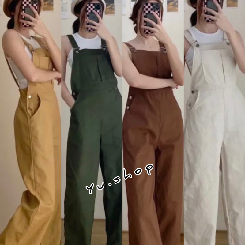 เอี๊ยมกางเกงขายาวผ้าเวฟปอย ไส่คาเฟ่