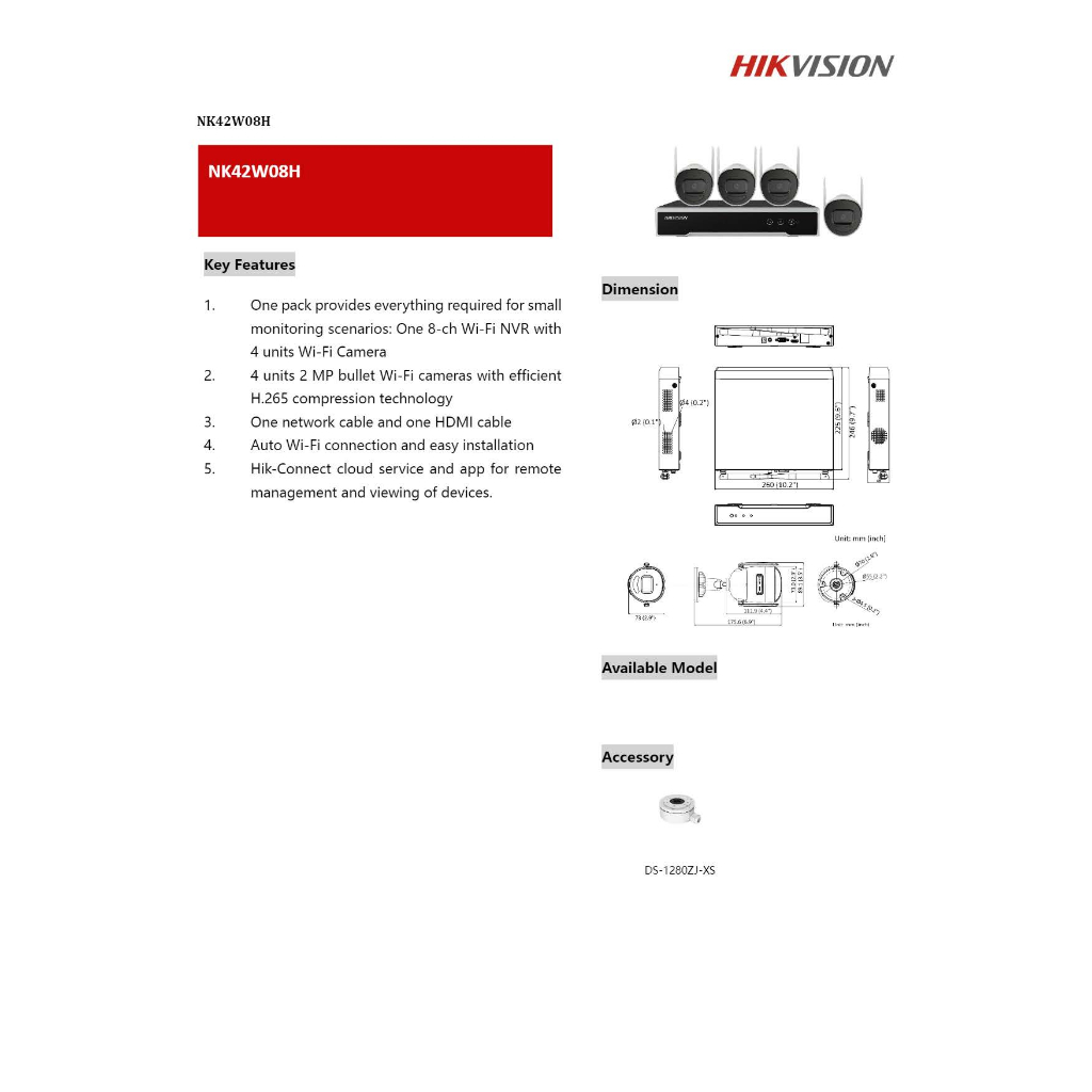 HIKVISION ชุดกล้องวงจรปิดไร้สาย 4CH H.265 Built-in mic อัดเสียงได้ กลางคืนภาพเป็นสี จับเคลื่อนไหว แถมอุปกรณ์ติดตั้ง