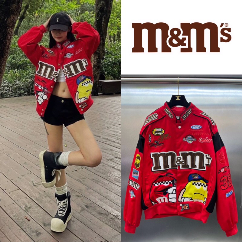 เสื้อแจ็คเก็ต M&M VARSITY NASCAR VANVAS VINTAGE JACKET (สีแดง)