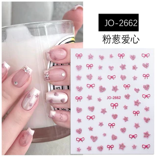 สติกเกอร์ติดเล็บสุดน่ารัก โบว์ ดาว หัวใจ ผีเสื้อ สีชมพู-แดง สินค้าพร้อมส่ง