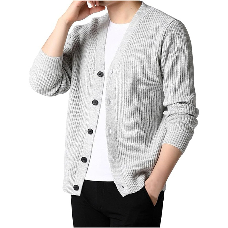 เสื้อคาร์ดิแกนไหมพรม ไซส์ใหญ่ L-9XL แบรนด์ส่งออก KING SIZE : Shaker Knit V-Neck Cardigan Sweater