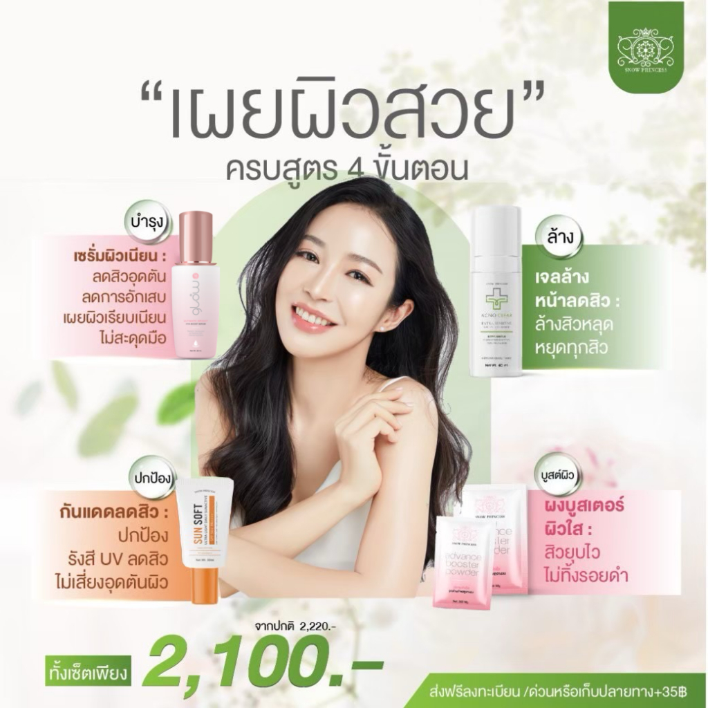 เจลล้างหน้าลดสิว AcnoClear 60ml + กันแดดลดสิว SunSoft + เซรั่มหน้าเด็กGlow Up 30ml + Booster Powder