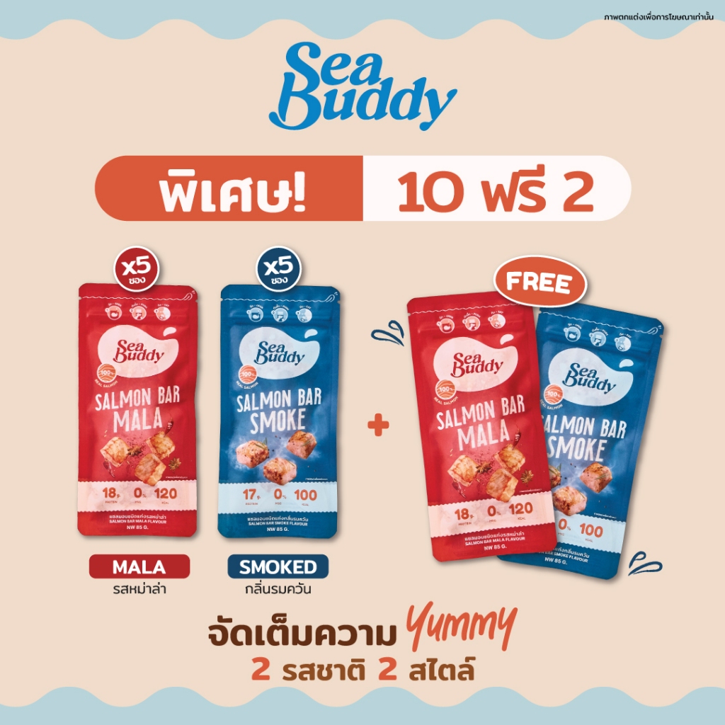 Sea Buddy Salmon Bar Smoke ซีบัดดี้ แซลมอนบาร์ 10 แถม 2 ซอง