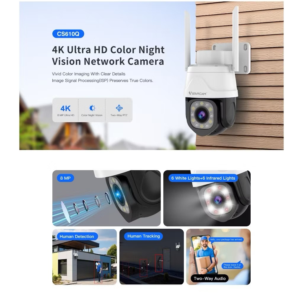 Gateway Vstarcam CS610Q ความละเอียด 8 ล้านพิกเซล (1296P) กล้องวงจรปิดไร้สาย Ultra HD 4K UHD Color Night Vision IP66