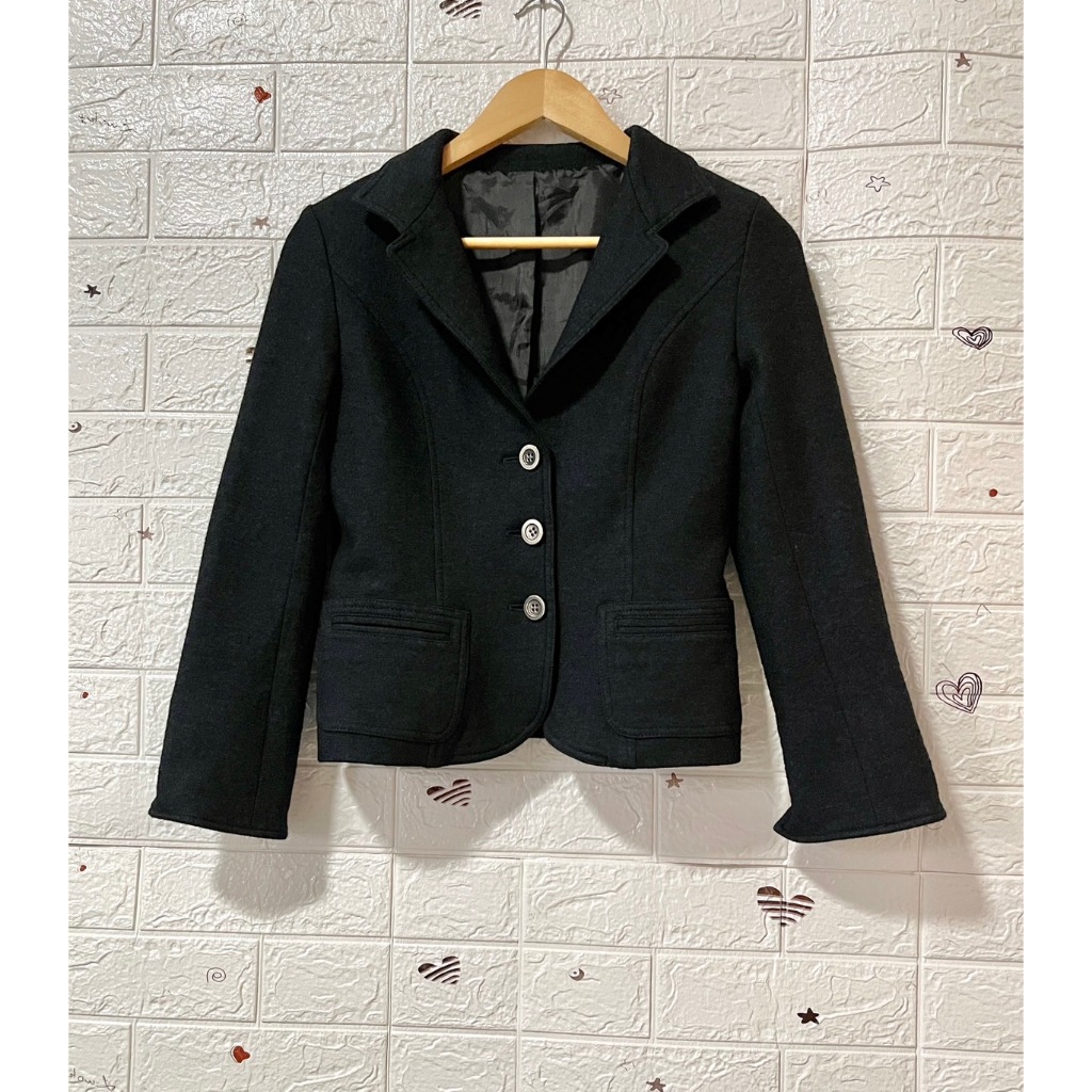 อก 34 สูทมือสอง Blazer ผู้หญิงสีดำสนิม  ผ้าวูลผสม  *S56