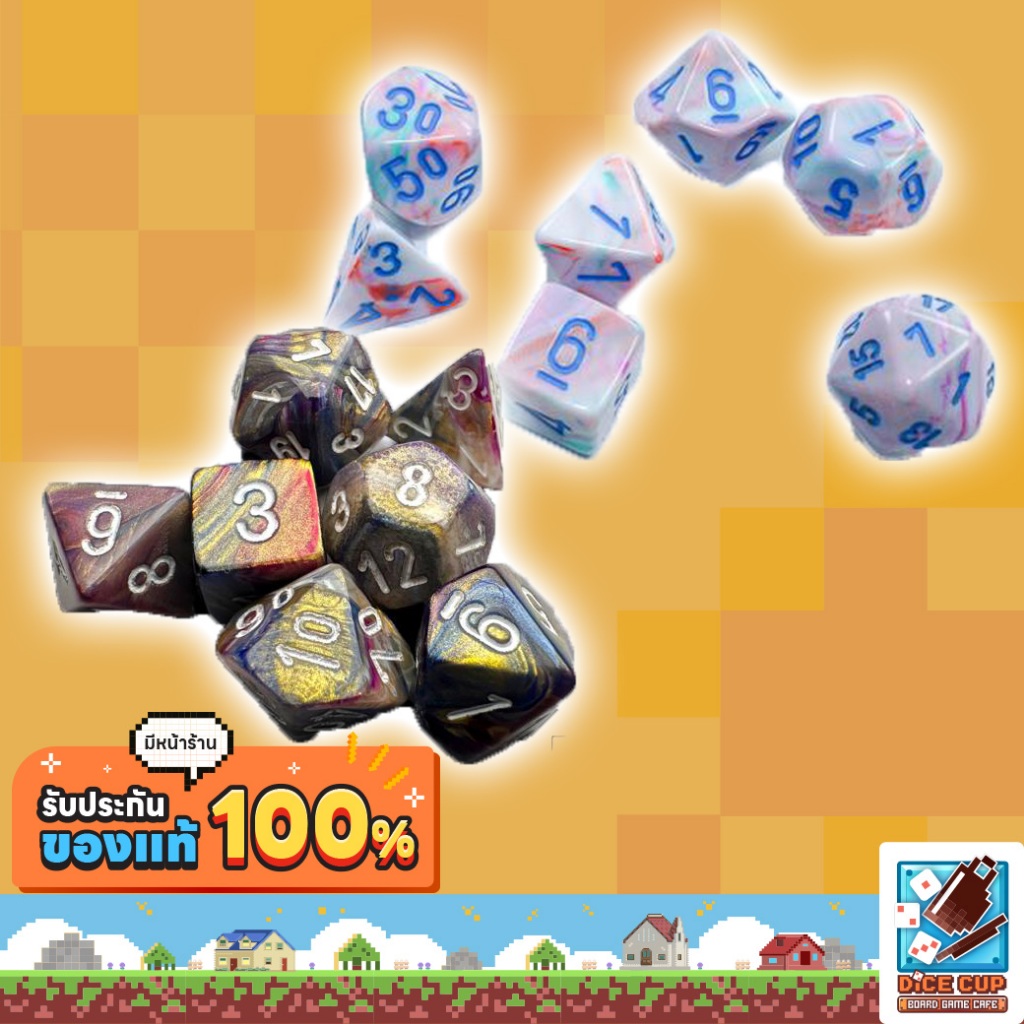 [ของแท้] ลูกเต๋า Chessex Festive Mini-Polyhedral 7-die Set สำหรับเกมกระดาน / บอร์ดเกม / RPG / DnD / 