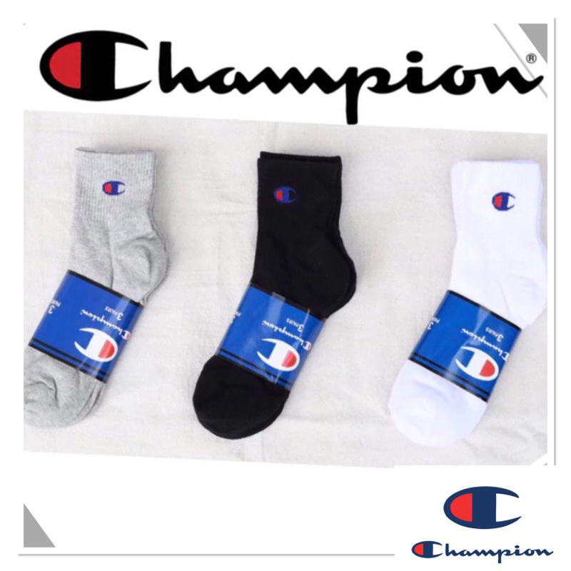 พร้อมส่ง ถุงเท้า Champion ผ้าcotton เนื้อนุ่ม 1 แพ็ค มี3คู่ มี3สี ขาว ดำ เทา ไซส์ 35-42