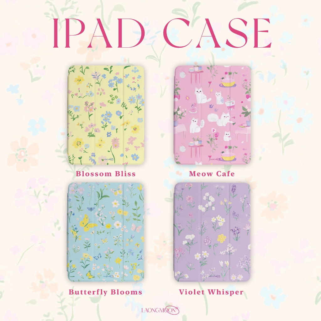 LAONGMOON เคสไอแพดหลังขุ่น พิมพ์ลาย Flower Sweet Collection ipad case ลายดอกไม้ ใส่ปากกาได้ ฝาพับได้