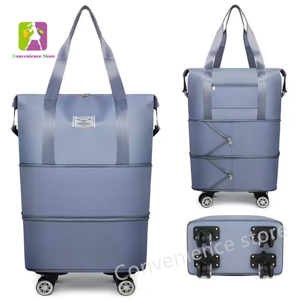 กระเป๋าถือ กระเป๋าเดินทาง ลูกกลิ้ง ความจุขนาดใหญ่ แบบพกพา สองชั้น สําหรับผู้ชาย และผู้หญิง แยกแห้งและเปียก กระเป๋าพับได้