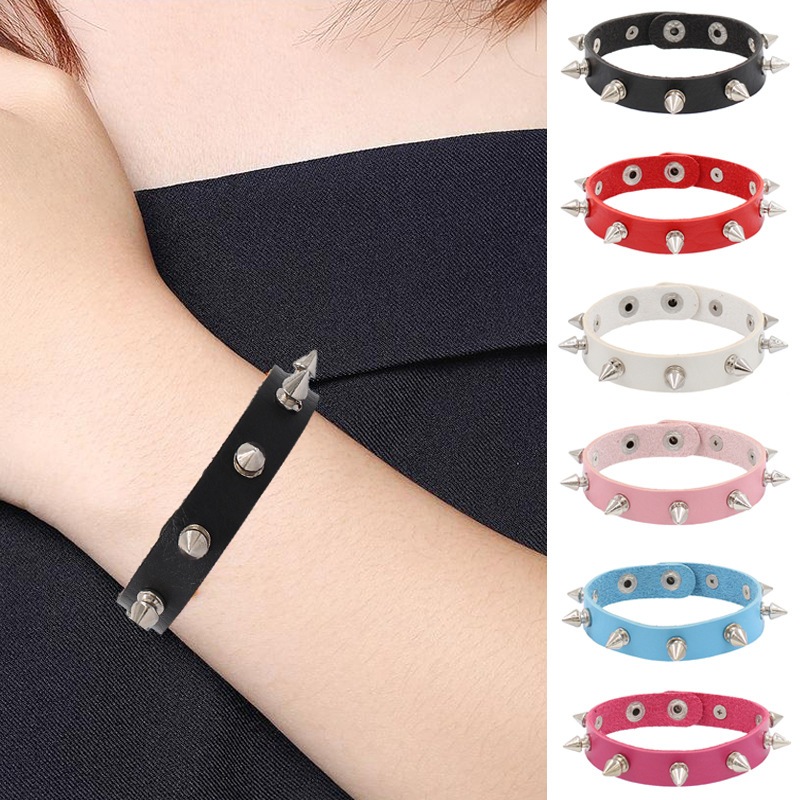 สร้อยข้อมือ กำไล ข้อมือ หนัง Street Style Punk Rivet Bracelet Nightclub Fashion Couple Jewelry Exquisite Single Row