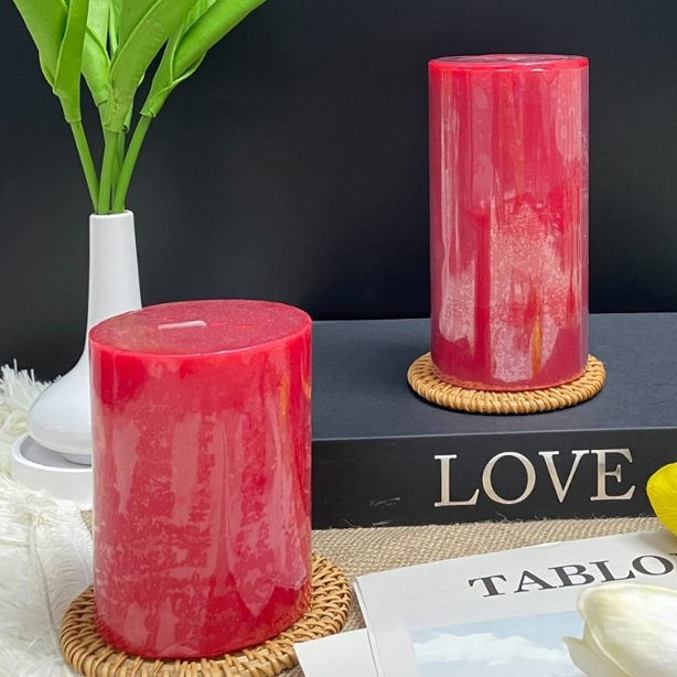 TheBestDIY เทียนแท่ง เทียนพิลล่า เทียนสีแดง เทียนหอม กลิ่นแอปเปิ้ล Pillar Candle Apple Scent.