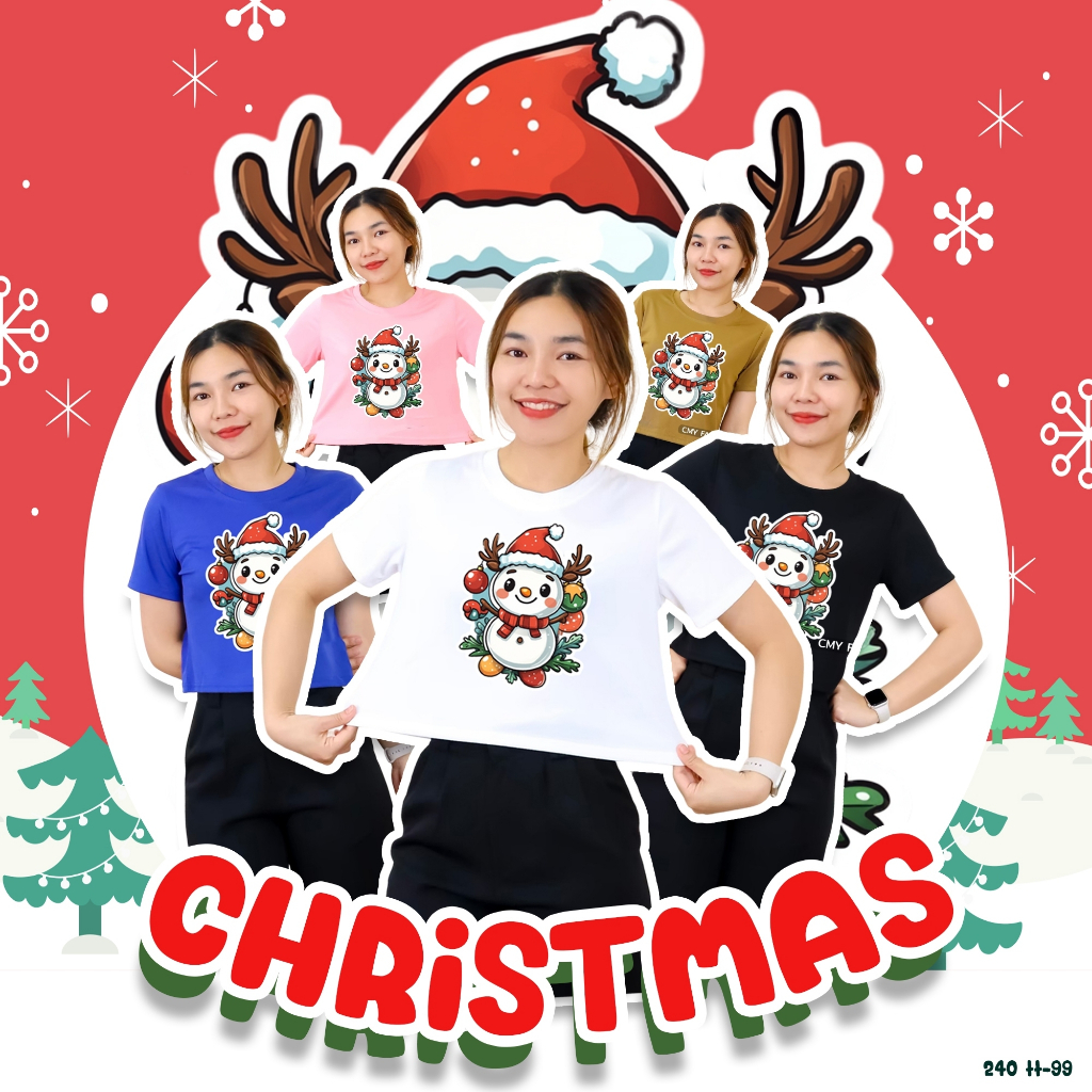 240+tt-99# เสื้อยืด คอกลม แขนสั้น ทรงครอป สกรีนลายสโนแมน ผ้าร่องเล็ก ทรงเข้ารูป