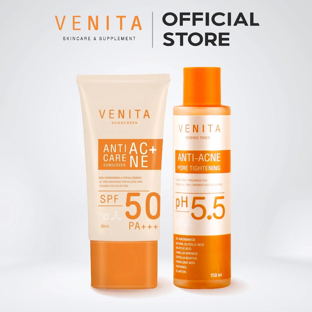 เซตคู่ VENITA ครีมกันแดด + Anti-Acne Pore Tightening Essence Toner 150ml