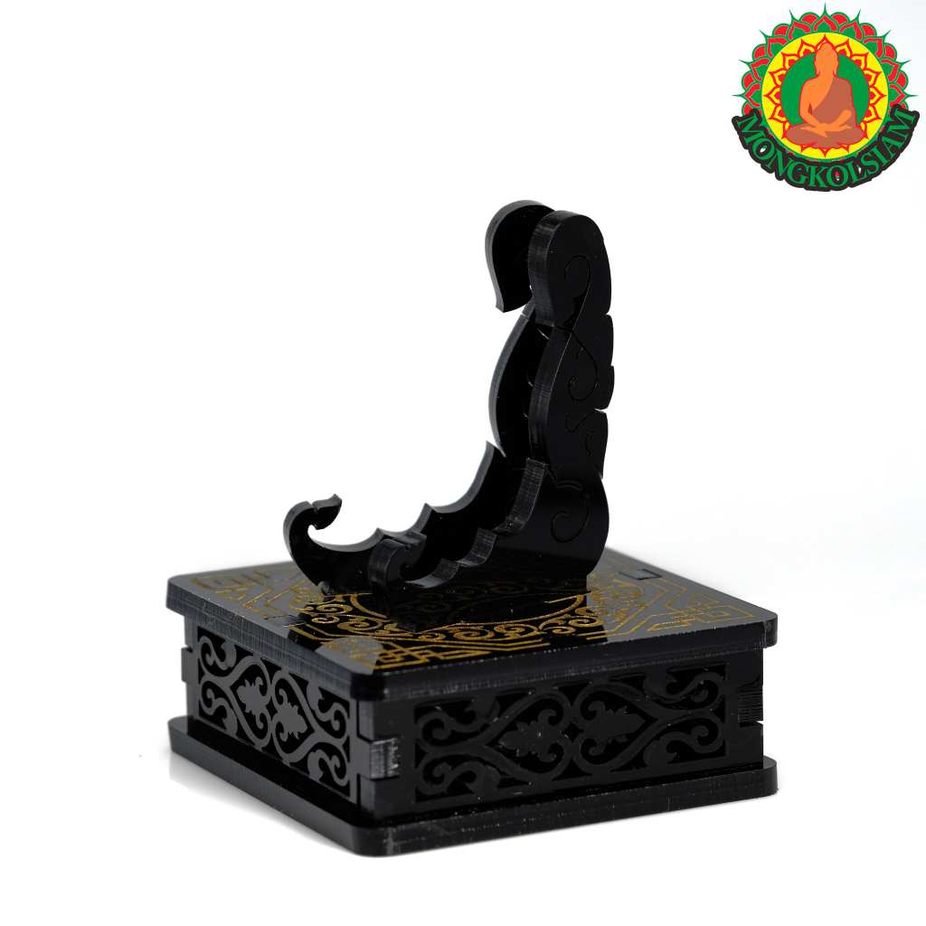 โต๊ะจิ๋วตั้งพระเครื่อง​ สีดำลายทอง ฐานตั้งเหรียญ​ ที่วางเหรียญ​ ลายไทยสวยงาม