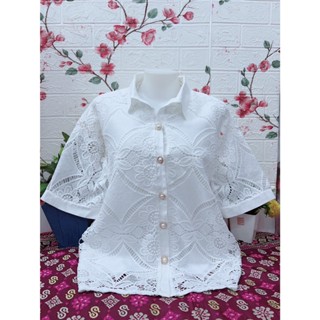 เสื้อลูกไม้ผ้าลินินผสมกระดุมหน้า รอบอก36-42/44/46/48/52-56นิ…