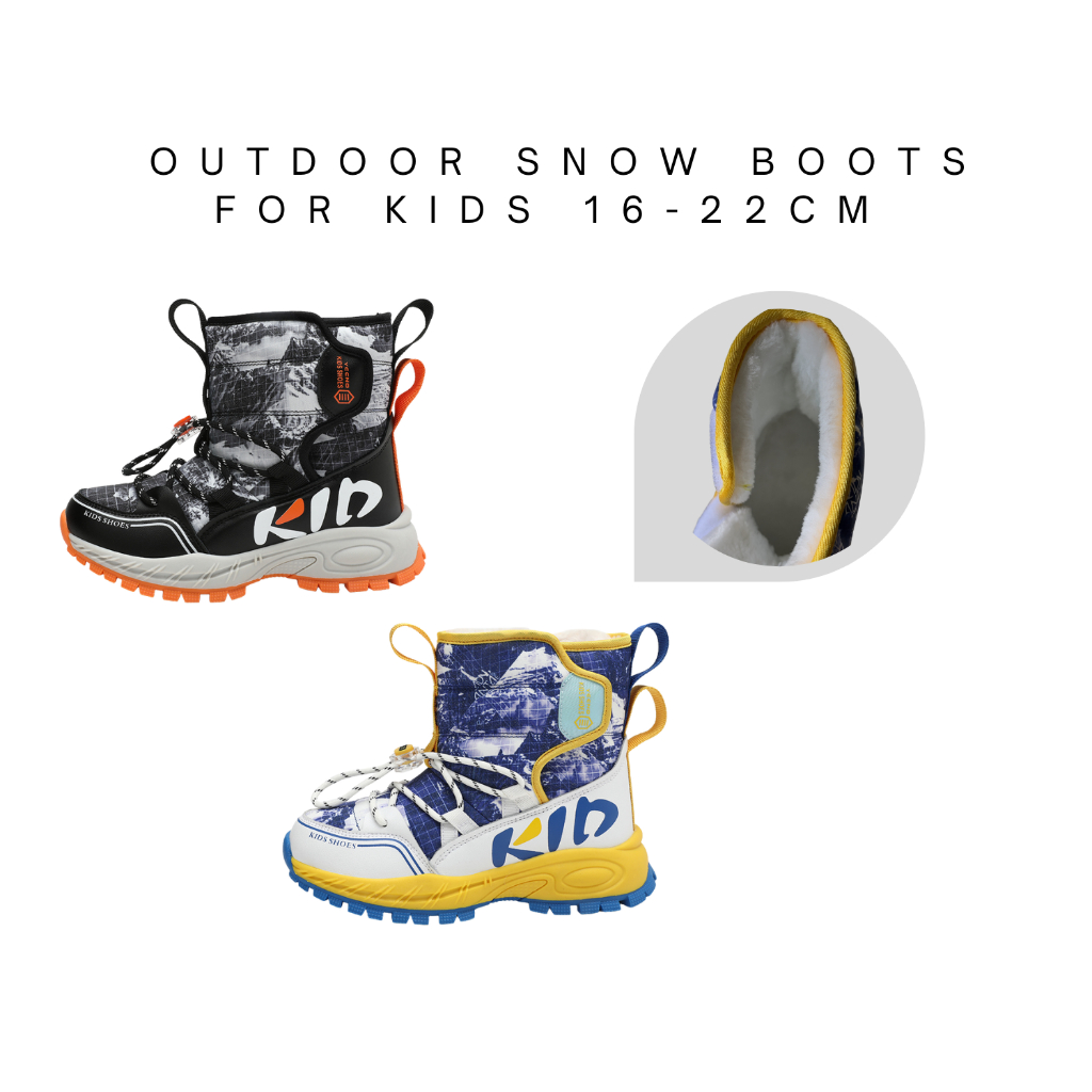 [พร้อมส่งจากไทย] Outdoor snow kids boots waterproof รองเท้าลุยหิมะเด็ก กันน้ำ มีบุขนข้างใน ดอกยางพื้นหนากันลื่น