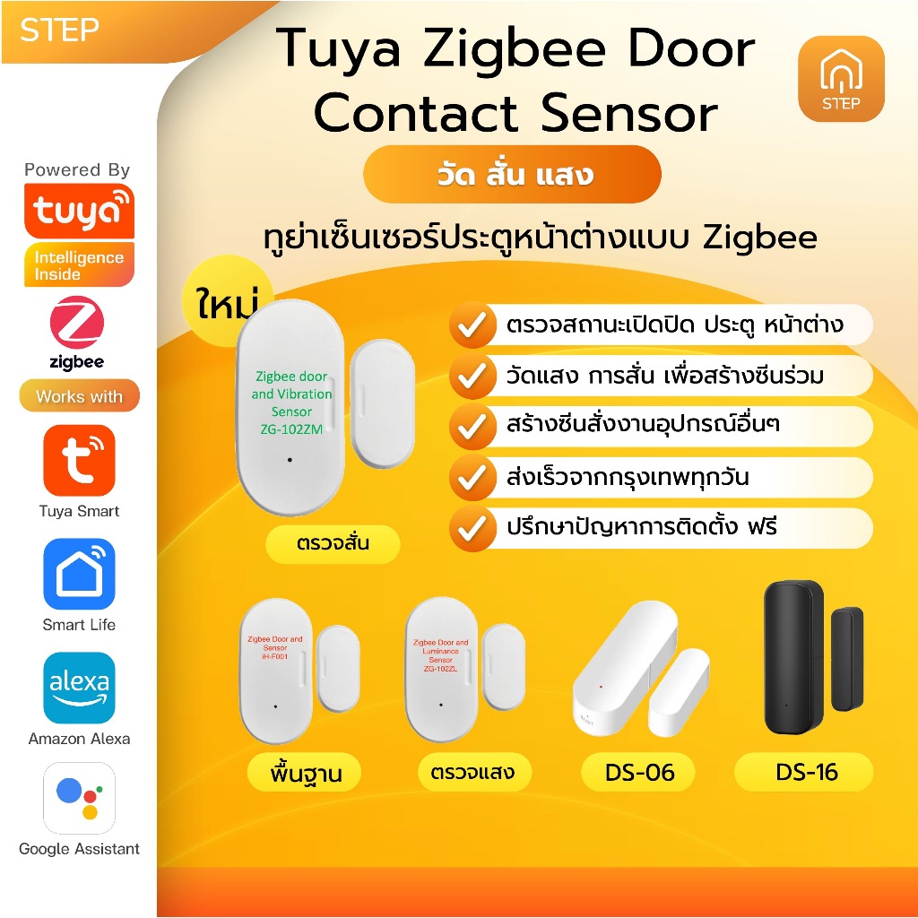 Tuya เซ็นเซอร์ประตูหน้าต่าง Zigbee เปิด ปิด เตือนแอพอัตโนมัติไฟ พัดลม แอร์ smart home door sensor