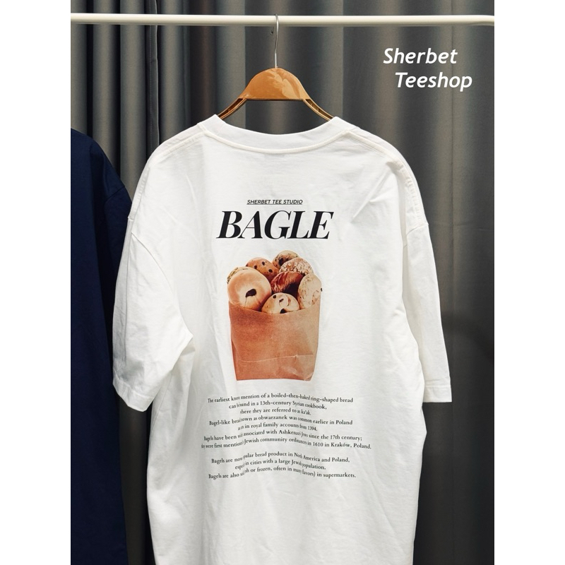 เสื้อยืดโอเวอร์ไซส์ ลาย coffee & bagle | sherbetteeshop ִֶָ 𓂃⊹