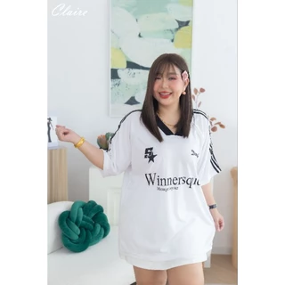 เสื้อกีฬาไซ์ใหญ่ คอวี ไหล่สโลป ทรงโอเวอร์ไซส์ อกหน้าผ้า 52" ความยาว 30 นิ้ว ผ้ากีฬาใส่สบาย