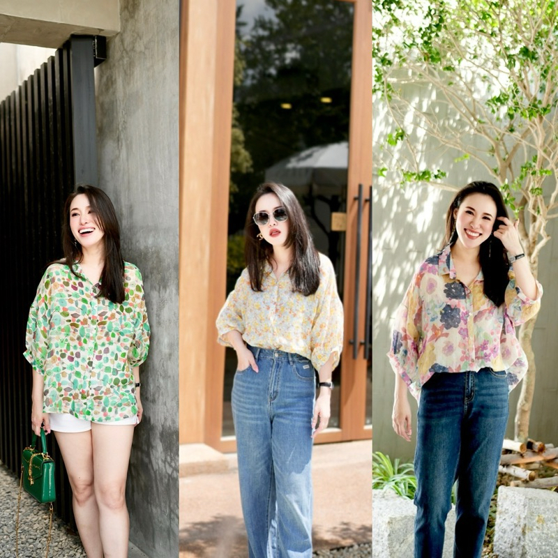 Lynlalin เสื้อเชิ้ตคอปกผ้าลินินฟอก ลายพิมพ์ Limited ความสวยที่ไม่เหมือนใคร รุ่น มิเนตต์