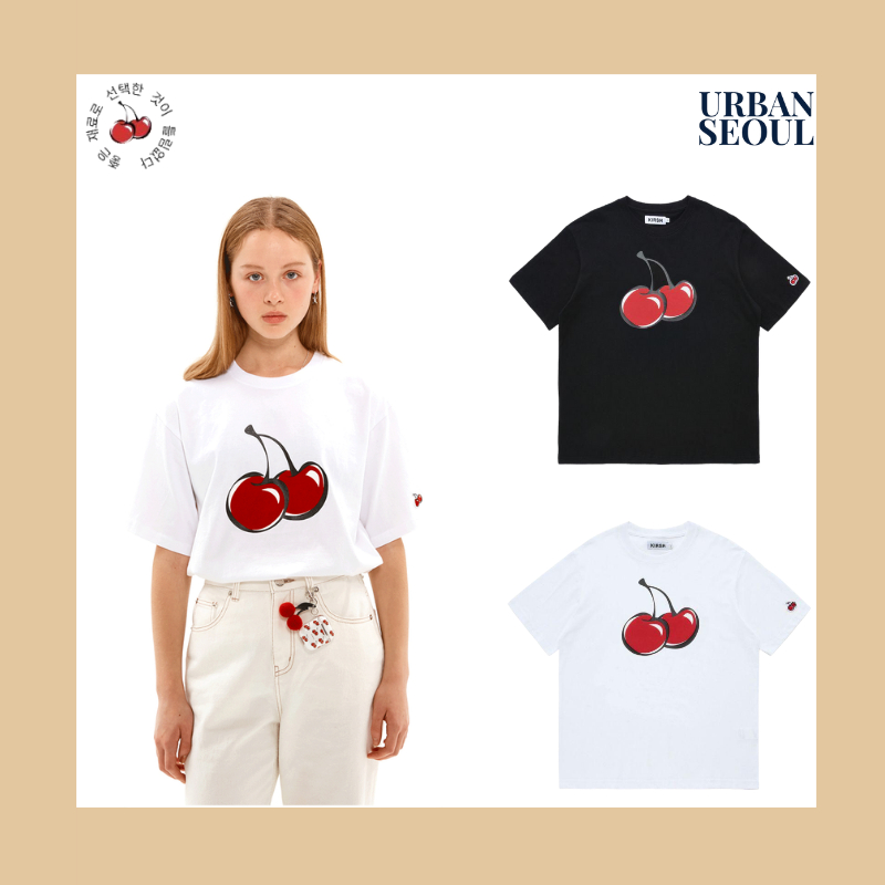 ของแท้ 100% KIRSH BIG CHERRY เสื้อยืด TOP T Shirt Ringer Tee Crewneck ผ้าฝ้ายหญิง สไตล์เกาหลี แฟชั่น Casual สีดำ ขาว