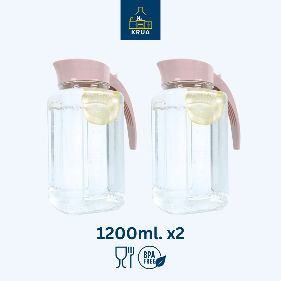 Naikrua เหยือกน้ำพลาสติก แพ็คละ 2 ใบ ความจุ 1,200 มล. เหยือกน้ำ ฟู้ดเกรด เหยือกพลาสติก Pitchers