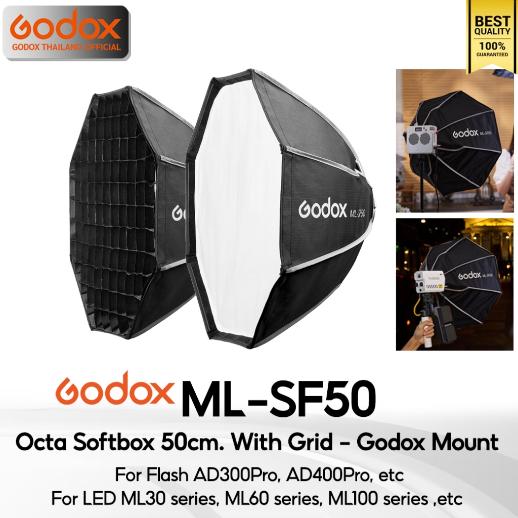 Godox Softbox ML-SF50 Octa Softbox 50 cm. with Grid (Godox Mount) For AD300Pro, AD400Pro,ML30 ML60 ML100 series, etc