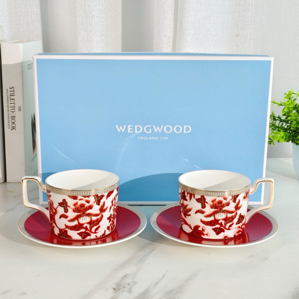 WEDGWOOD"S Hibiscus series [Red] Double cup saucer Premium Bone China Afternoon tea cup saucer Coffe