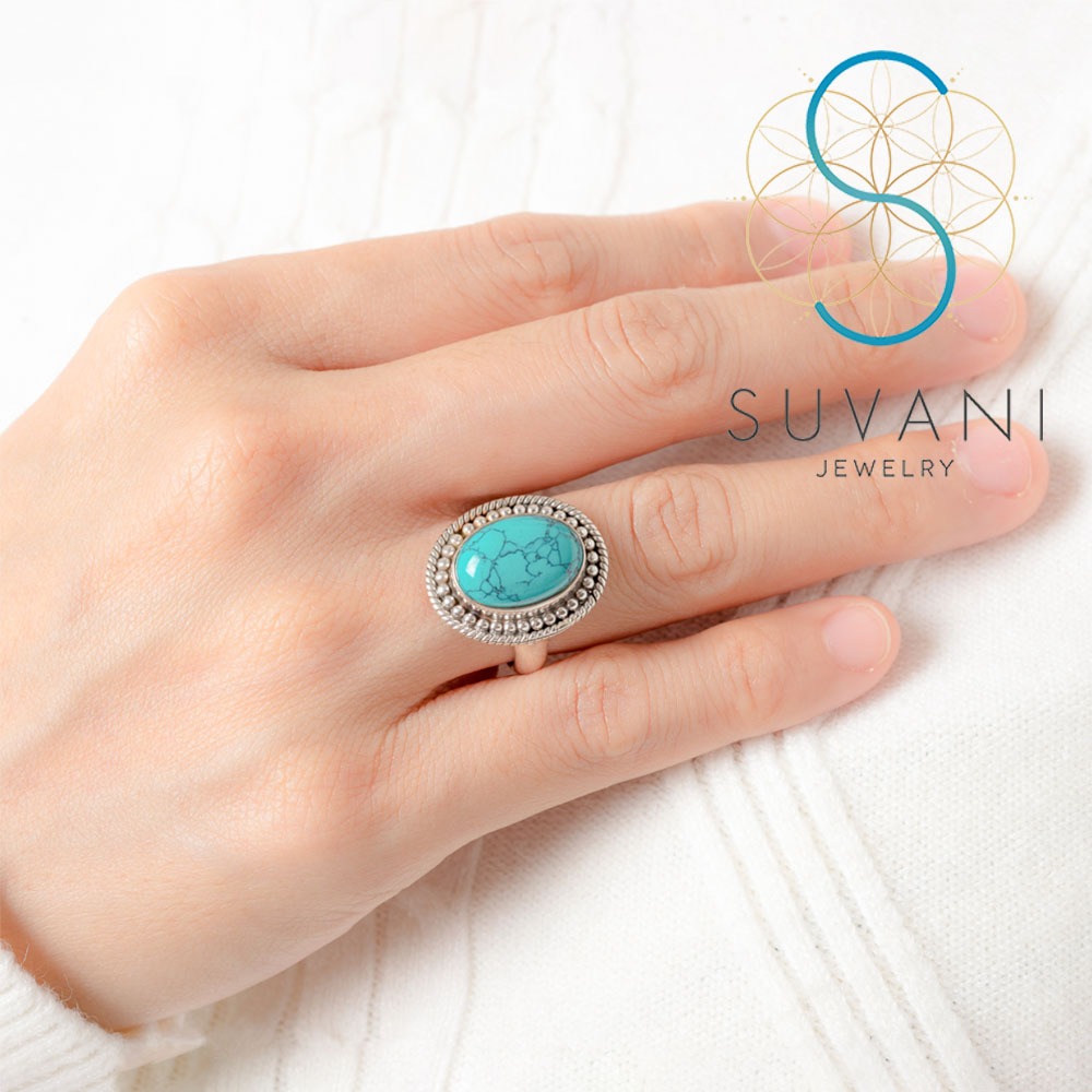SUVANI เงินแท้ 92.5% แหวนหินเทอร์ควอยซ์ (Turquoise stone) รูปที่ 4