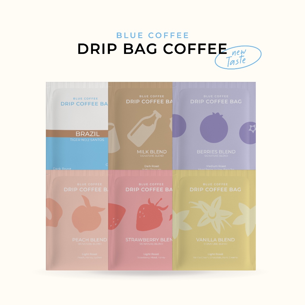กาแฟดริปแบคแบบซอง 6 รสชาติ - Drip Bag Coffee Blue Coffee 6 Flavors