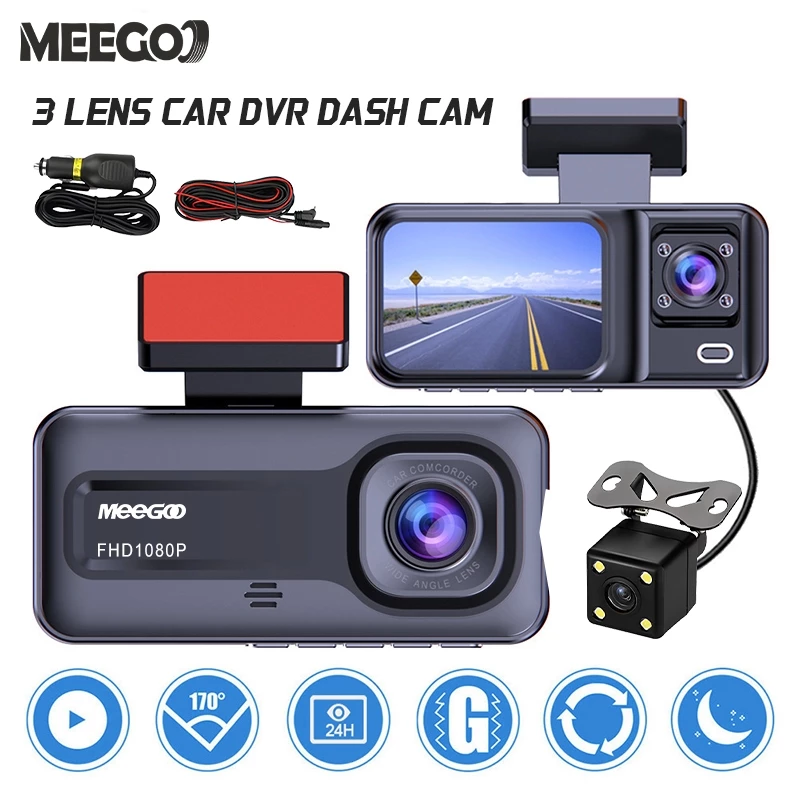 MeeGoo 4K 1080P กล้องติดรถ 2 นิ้ว 3 กล้อง dash cam เครื่องบันทึกการขับ โหมดกลางคืน จับการเคลื่อนไหว thumbnail 4