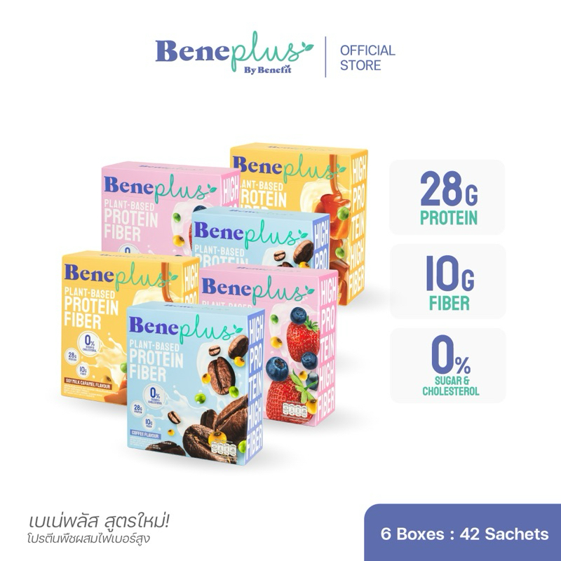 Beneplus Protein (6 กล่อง) : โปรตีนพืช 28g ไฟเบอร์สูง ไม่มีน้ำตาล Plant Based Protein อร่อย ดื่มง่าย