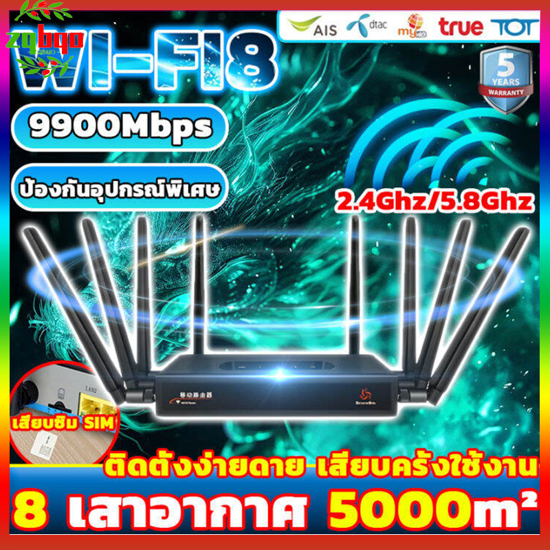 Router WiFi เราเตอร์ WiFi 4G/5G router ใส่ซิม 9900 Mbps ใช้ได้กับซิมทุกเครือข่าย รับประกัน สัญญาณเต็มไม่ต