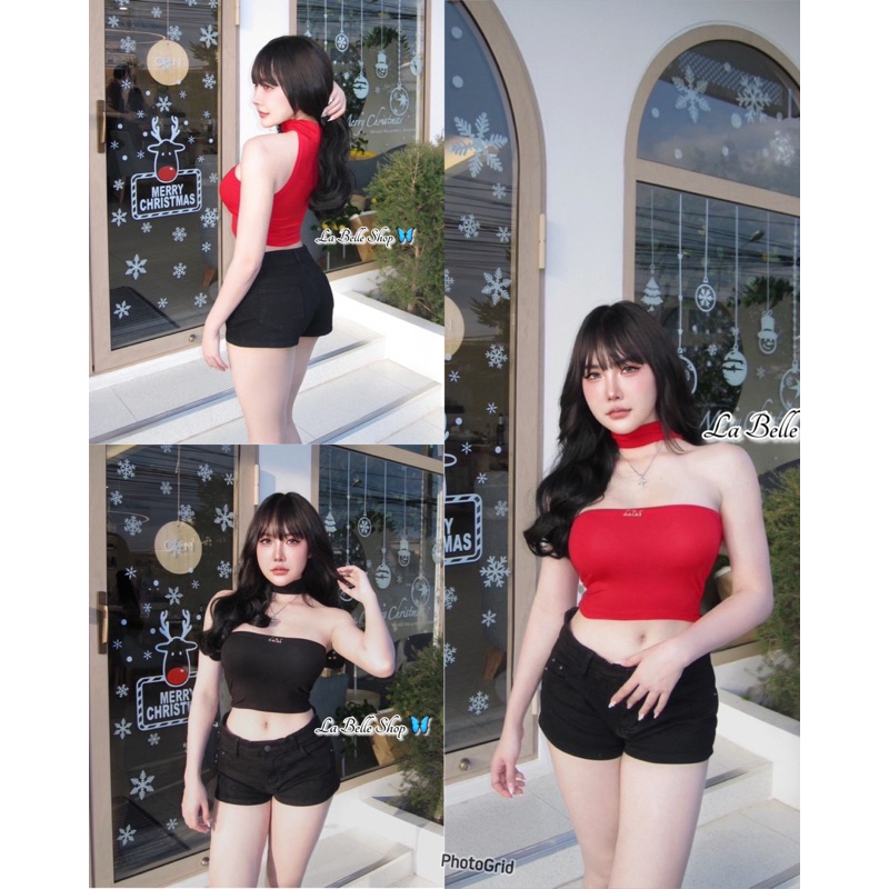 mnv_shop เสื้อเกาะอกดีเทลคอเต่า ผ้าเรย่อนแต่งอาไหล่ ทรงสวยผ้ายืดได้เยอะ