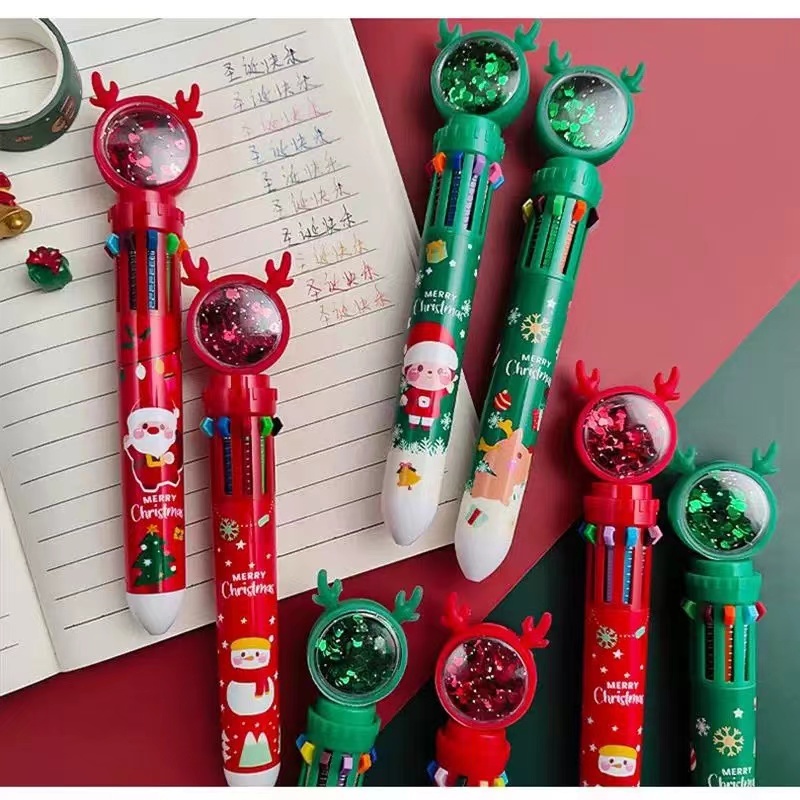 ปากกาลูกลื่น 10 สีในด้าม ลาย คริสต์มาส Christmas ของแจกเพื่อน การ์ตูน พร้อมส่งในไทย