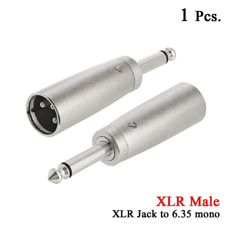 XLR Male to 1/4 TS Adapter, 6.35mm Mono Plug to XLR Male Unbalanced Audio Adapter Gender Changer Connector, Silver
