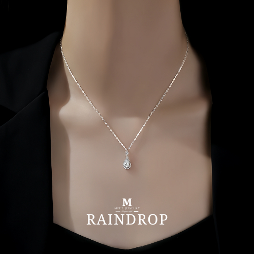 MEET พร้อมส่ง สร้อยเงิน Raindrop สร้อยเพชร สร้อยแฟชั่น สร้อยคอเงินแท้ สร้อยคอเกาหลี สร้อยคอเงิน