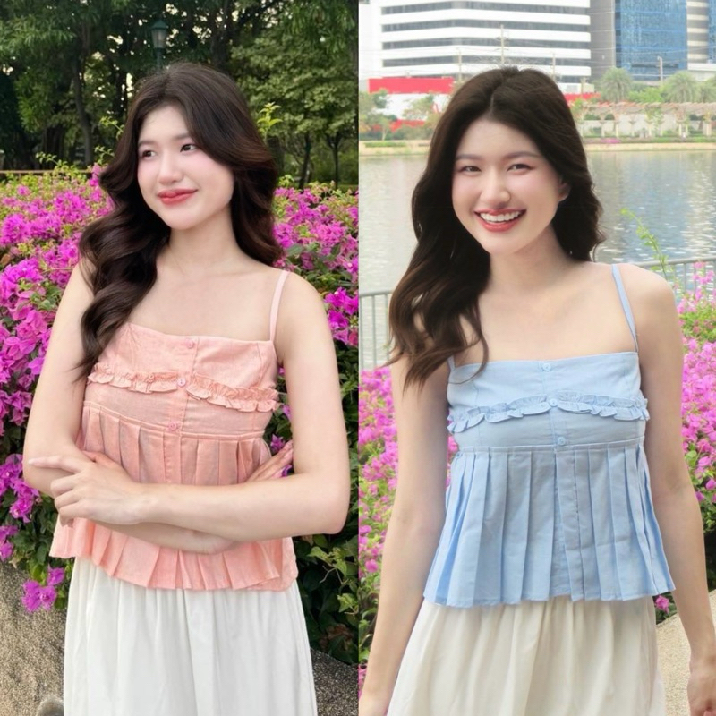 KF flower เสื้อสายเดี่ยวอกแต่งกระดุมและแต่งระบาย