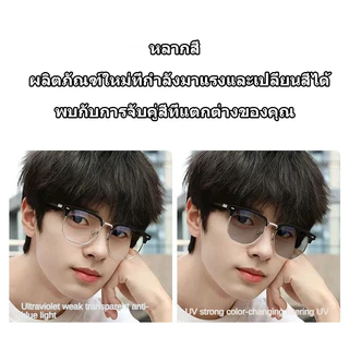 [จัดส่งจากกรุงเทพฯ]แว่นตาโฟโตโครมิก แว่นสา ยตาสั้น ออกแดดเปลี่ยนสี Super Auto Blue Lens กันUV99%แว่นกันแดดแว่นตาUnisex