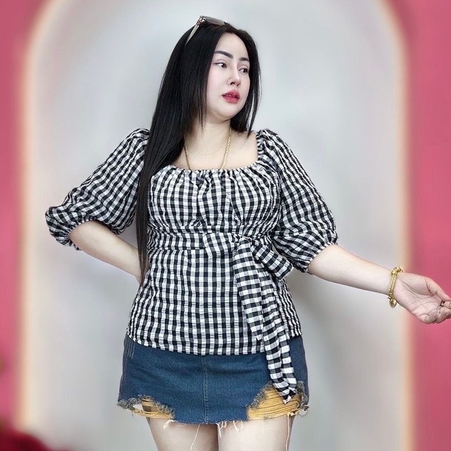 002จัดส่งทันที เสื้อสาวอวบสุดหรู อก38-44 ยาว24 ทรงน่ารักใส่ได้ทุกโอกาส **รุ่นผูกเอวไฮโซผ้าไหม**