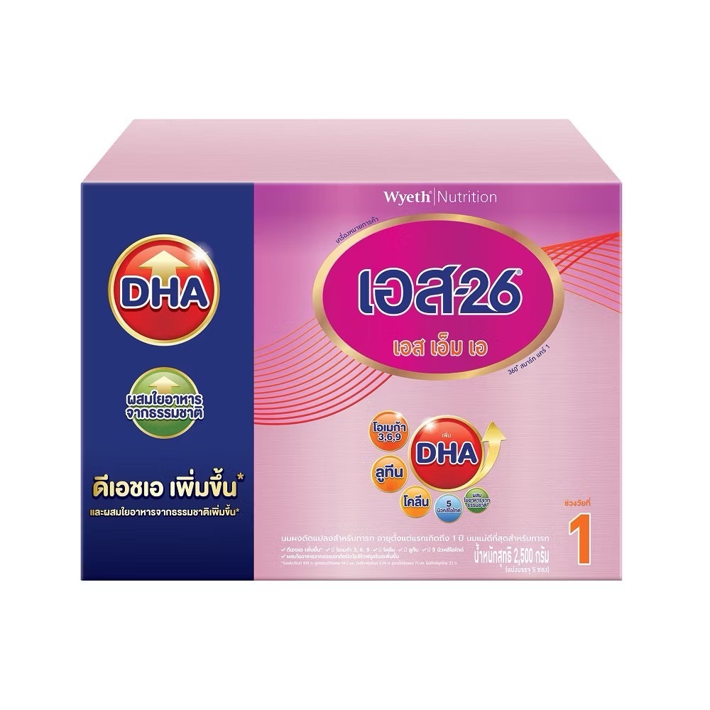 S-26 SMA เอสเอ็มเอ กล่องม่วง สูตร 1 ขนาด 2500 กรัม นมผงสำหรับทารกแรกเกิด - 1 ปี